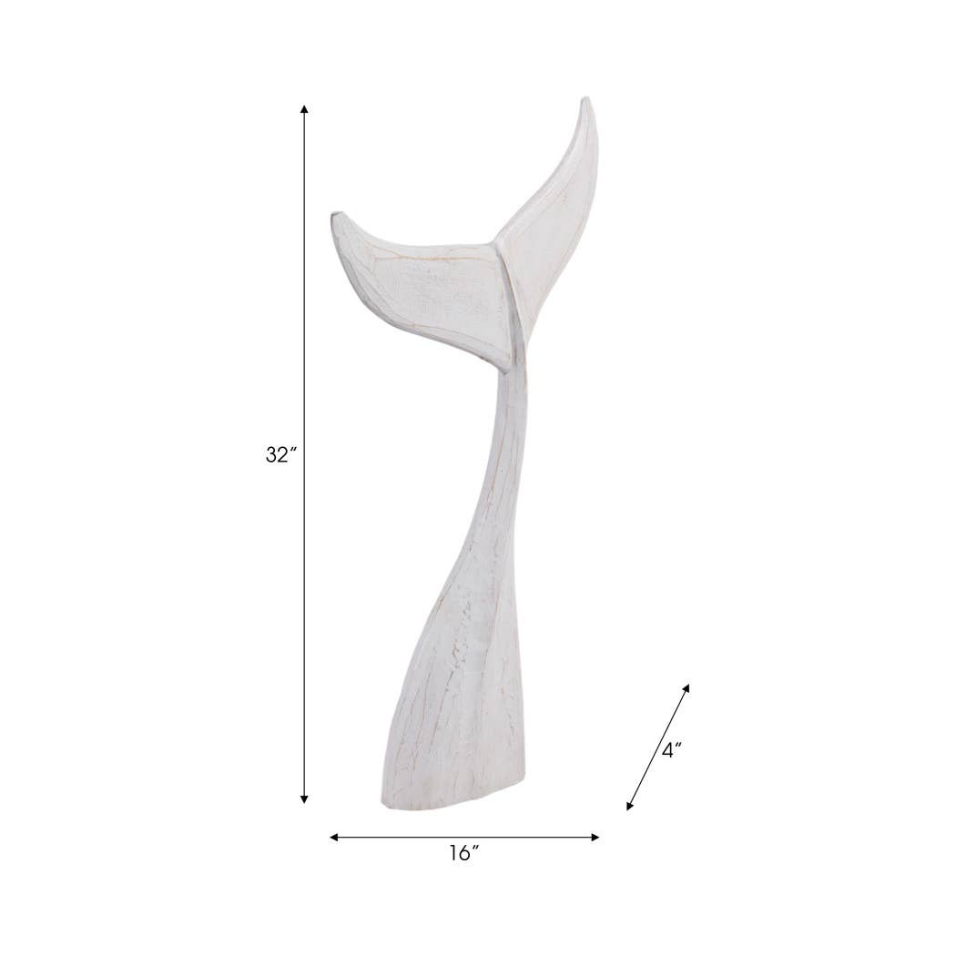 White 32 in. Wooden Coastal Whale Tail Figurine