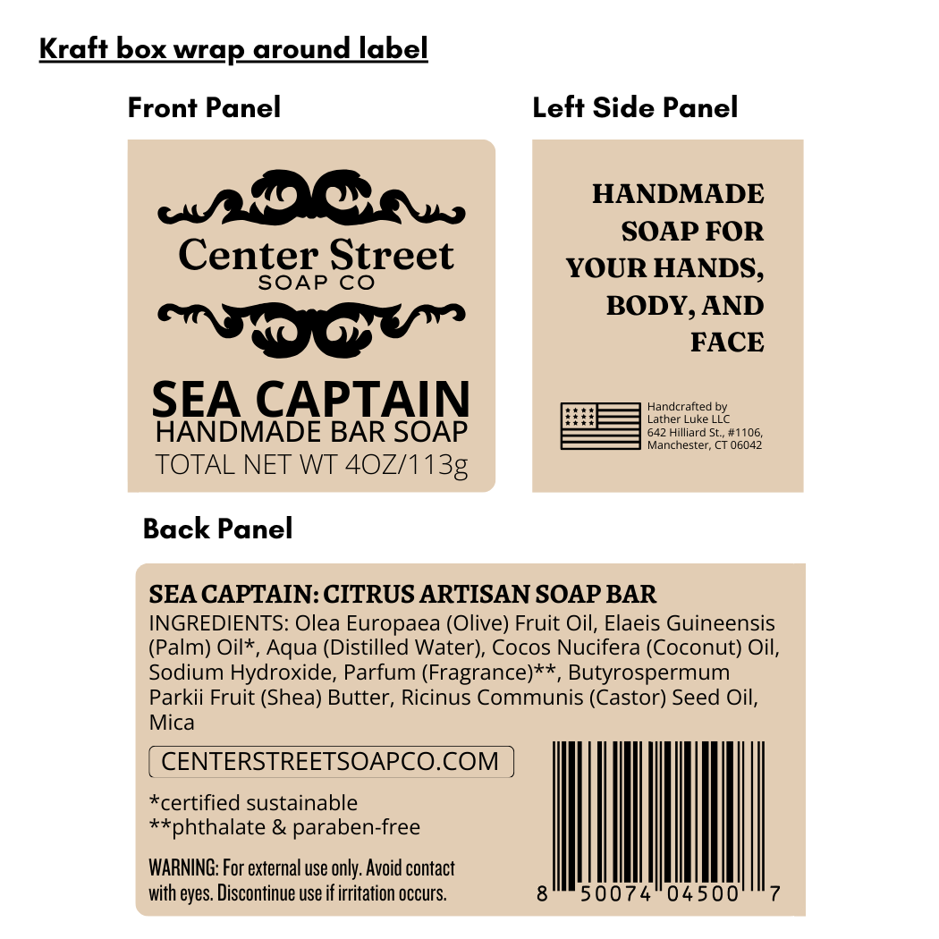Sea Captain Vegan Handmade Bar Soap For Men - 4oz