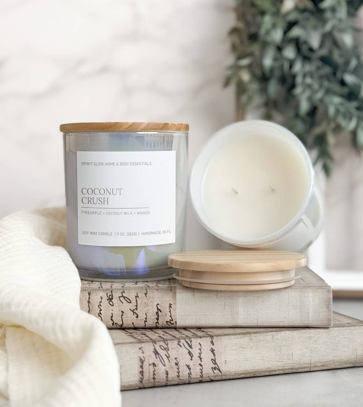 Coconut Crush - 11oz. Iridescent White Glass Soy Candle 